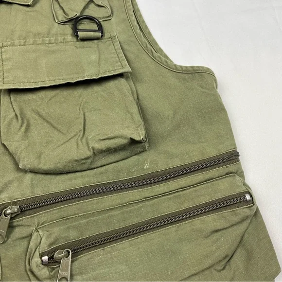 Vtg Woolrich Mens Utility Vest Sz Medium 90s Fishing Photography Olive Green C3 - Picture 6 of 8